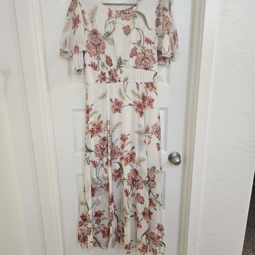 Enfocus Studio Floral Dress with Pink and Green Accents